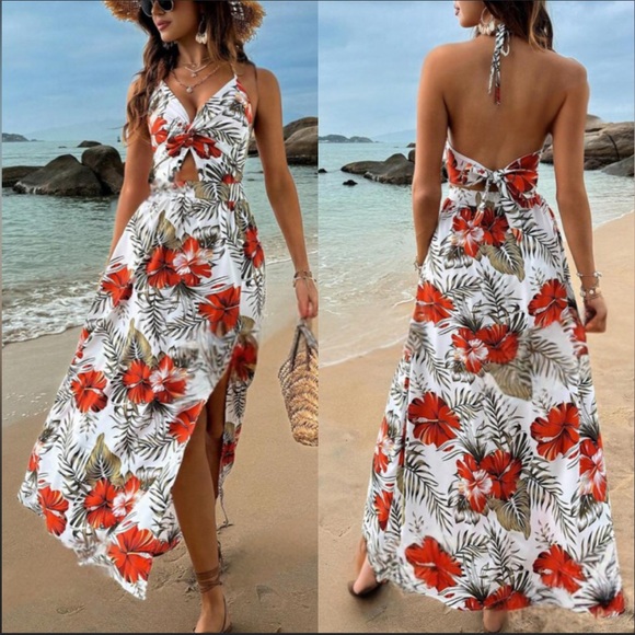Dresses & Skirts - Boho floral print tie back maxi dress